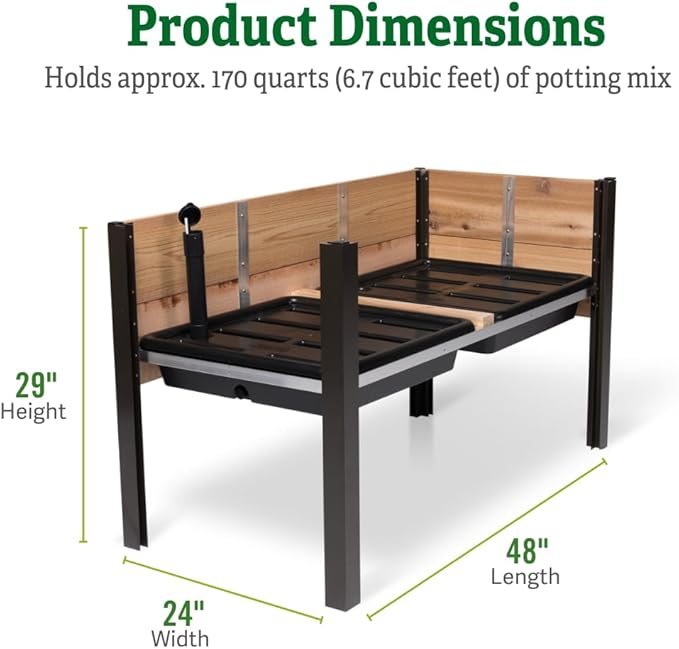 Gardener's Supply Company Raised Garden Bed Elevated Cedar Planter Box | 2' x 4' Self-Watering Standing Garden for Outdoor Plant Vegetables &amp Flower Gardening Perfect for Patio Deck &amp Yard