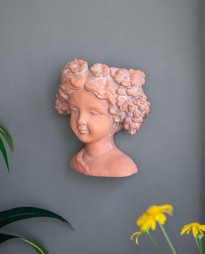 8x4x9 Visage Head Bust Planter Brown Home Wall Planter