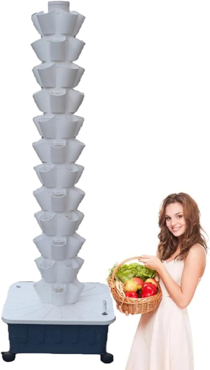 Vertical Hydroponic TowerSoilless Hydroponic Planting Columns TowerVertical Tower PlantersHydroponics Growing Towerfor Indoor/Outdoor White-12-layer