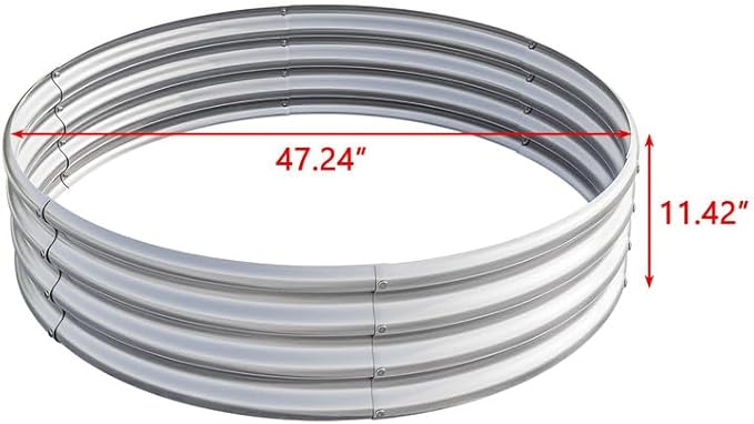 47.24 * 11.4 Tall Round Raised Garden Bed Galvanized Metal Raised Beds for Vegetables Outdoor Garden Raised Planter Box Backyard Patio Planter Raised Beds for Flowers Fruits Silver
