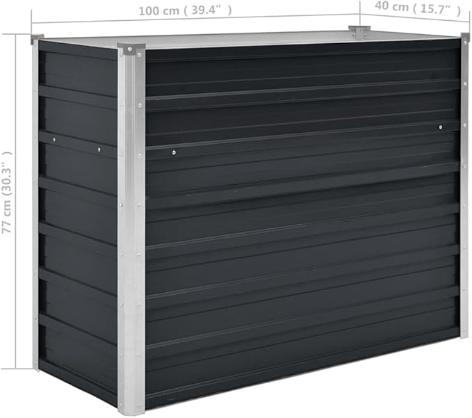 vidaXL Stylish Anthracite Garden Raised Bed 39.4 X 15.7 X 30.3 in Galvanized Steel Outdoor Planter with Open Bottom for Drainage Flower Box Metal Planters Flowers Contemporary Gardening