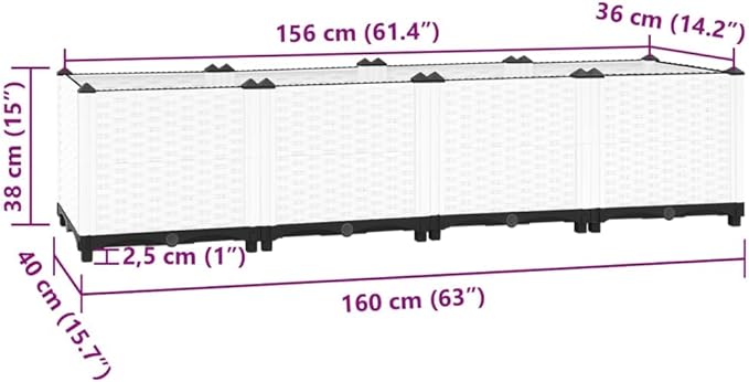 SKM Raised Bed 160x40x38 cm Polypropylene (Weight-16KG)-3311
