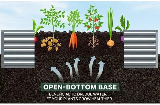 6x3x2ft Outdoor Metal Raised Garden Bed Planter Box for Vegetables Flowers Herbs w/ 3 Tomato Cages Siliver