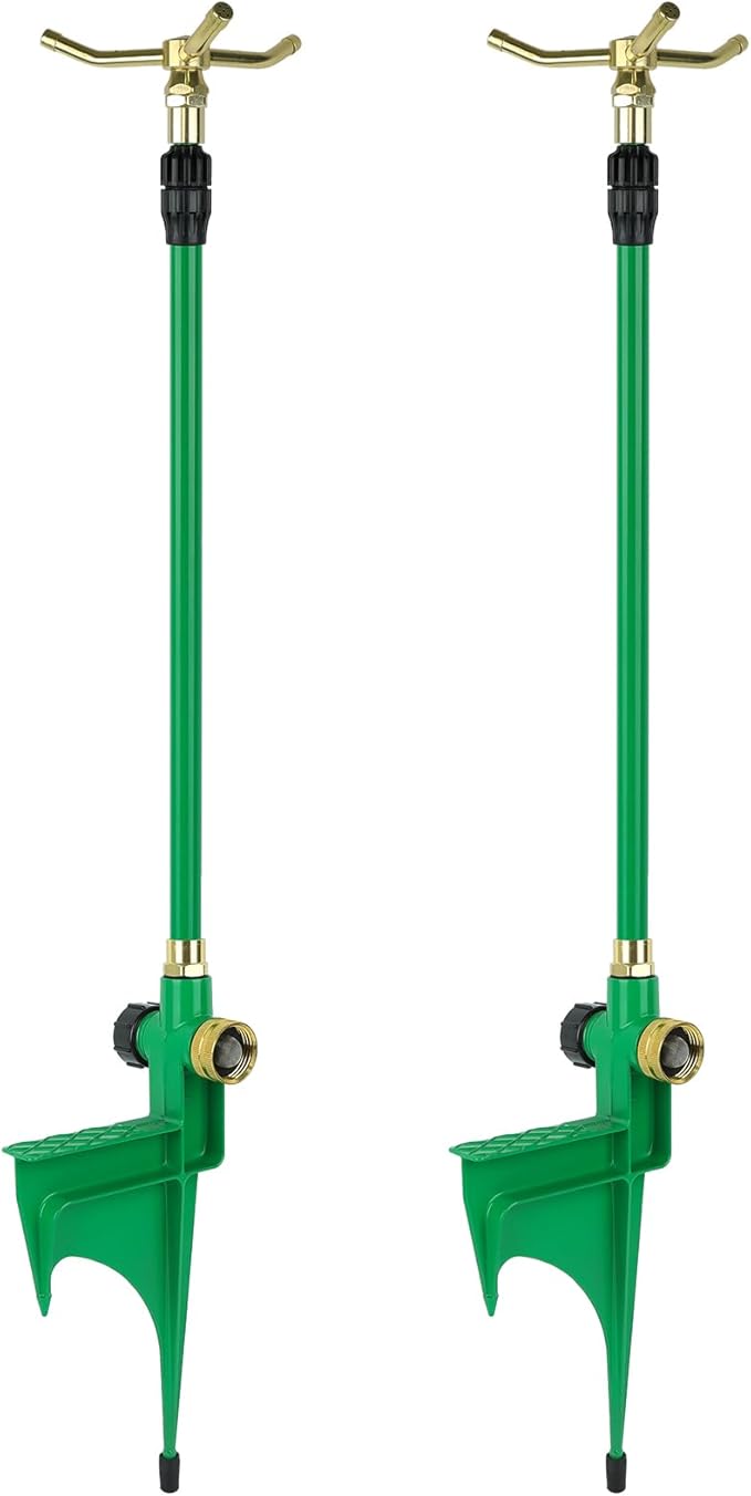 RESTMO 2 Pack 3-Arm Sprinkler with Adjustable Telescoping Base 360 Degree Rotation High-Rise Lawn Sprinkler for Large Area Coverage Lawn Irrigation System Gardening Watering System Sprinklers