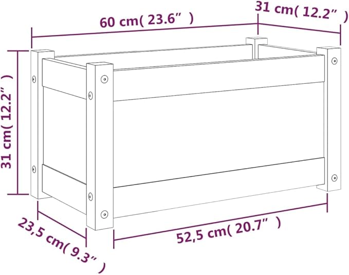 23.6x23.6x12.2 in Rustic Pinewood Planter Box Solid Wood Outdoor Garden Beds Rectangular Flower Box for Patio Balcony Terrace Herb &amp Tomato Growing