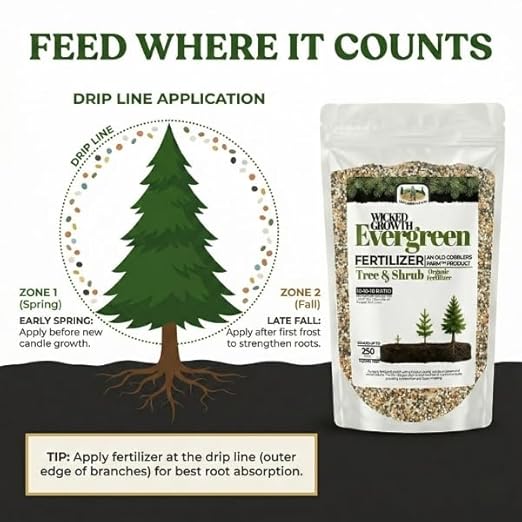 Old Cobblers Farm™ Wicked Growth Evergreen Fertilizer with Iron – Complete Tree &amp Shrub Nutrition for Deep Green Foliage Root Growth &amp Year-Round Health (5 lbs | 10 lbs | 15 lbs | 20 lbs) (15