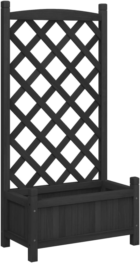 Raised Garden Bed with Trellis Black Solid Fir Wood Elevated Planter Box for Climbing Plants Outdoor Patio Garden Flower Beds Raised Planter for Vegetables Flowers and Vines