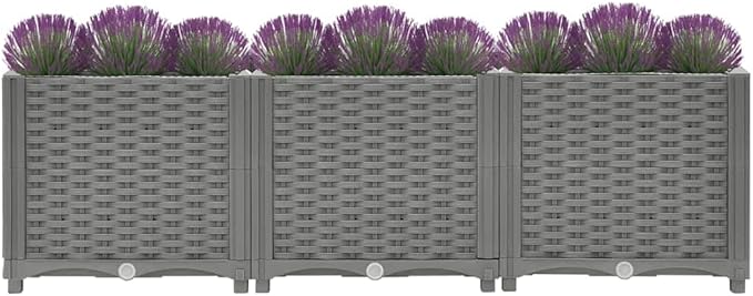 Light Grey Polypropylene Raised Garden Bed 47.2x47.2x15.0 inch Planter for Outdoor Plants Durable Basketweave Textured Finish Easy Assembly for Patio Deck Balcony