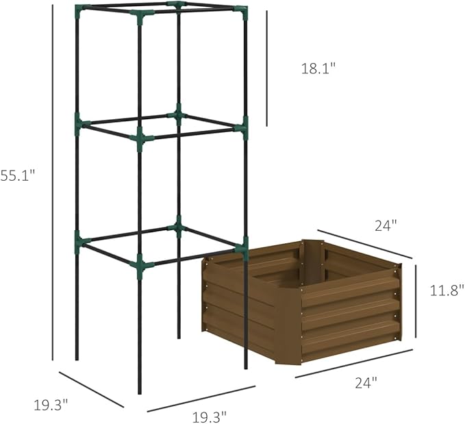 Raised Garden Bed with Trellis Flower Shelf Wood Planter Box 24 W x 24 D x 55 H