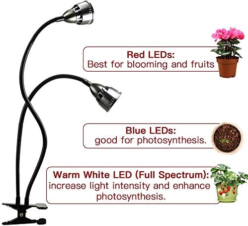 Grow Light for Indoor PlantsFull Spectrum Double Goosenecks Desk Clip Plant Lamp for Seedlings/Seeds/SucculentsColor Spectrum Changeable &amp Timer Setting 3H/9H/12H