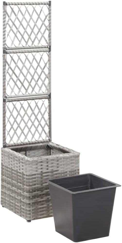 YAFF Trellis Raised Bed with 1 Pot 11.8x11.8x42.1 Poly Rattan Gray (7.04lbs)