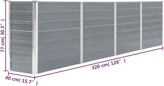 Large Rectangular Raised Garden Bed Grey Galvanized Steel Planter Box 126x15.7x30.3 inch Durable Outdoor Planters for Vegetables Flowers