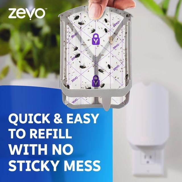 Zevo 2 Flying Insect Traps &amp 2 Refill Cartridges - Plug in Fly Trap &amp Indoor Bug Catcher for Gnats House &amp Fruit Flies - Blue &amp UV Light Technology Mess-Free Alternative to Bug Zappe