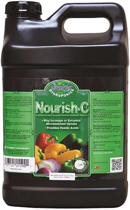 Microbe Life Hydroponics Nourish-C Verified Organic Fertilizer to Enhance Plant Nutrient Absorption for Fruits &amp Vegetables Use with Any Feeding Systems Including Hydroponics or Soil 2.5 Gallons