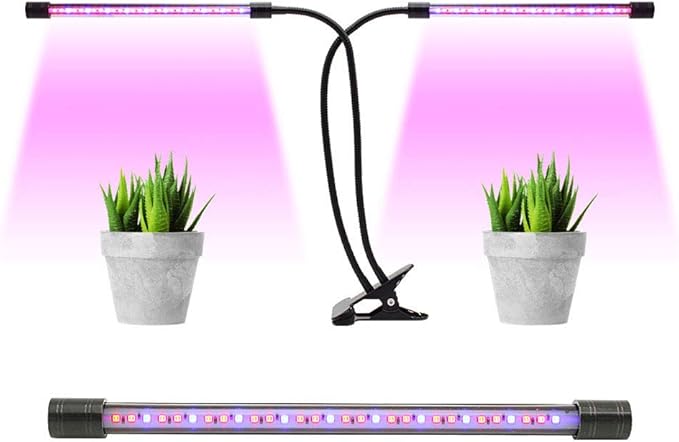 Timer Dual Head LED Plant Grow Light 10W 30LED 9 Dimmable Levels Grow Lamp Bulbs with Adjustable 360 Degree Gooseneck for Indoor Plants Hydroponics Greenhouse Garden Home Office
