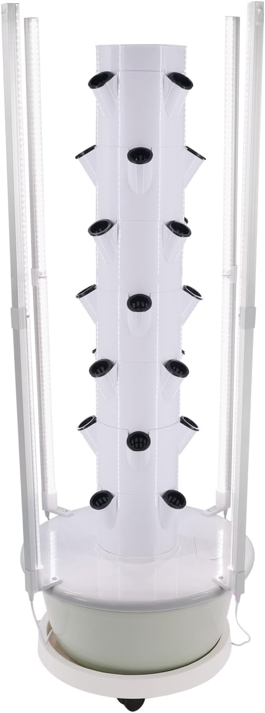 28 Pod Hydroponic Growing Tower Vertical Indoor Garden System with LED Grow Lights &amp Pump 7-Tier Hydroponic Planter Kit Space Saving Herb Vegetable Grower for Home Balcony (Black)