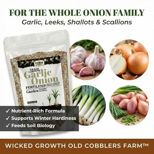 Old Cobblers Farm™ Wicked Growth Garlic + Onion Fertilizer–Nourishes RootsEnhances Flavor and Boosts Plant Health with Eco-friendly Slow-release Nutrients for Robust Growth (5/110/15/20 lbs) (20lbs)