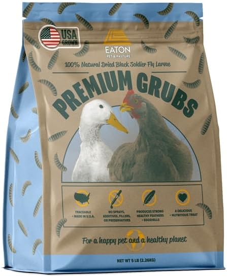 Eaton Pet and Pasture Premium Grubs USA Grown Dried Black Soldier Fly Larvae High Calcium Treat for Chickens Ducks Wild Birds (5 LB)