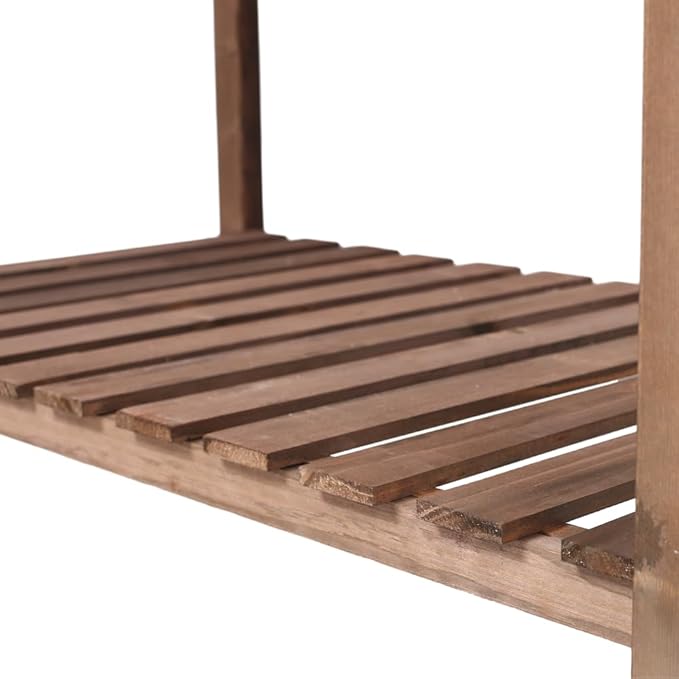 Sturdy Galvanized Steel Raised Garden Bed with Built-in Trellis Mobile Vertical Planter for Vegetables Herbs and Flowers (Brown + Wood-3)