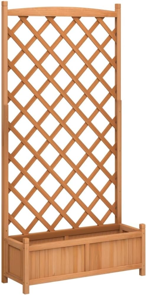 Rustic Brown Solid Fir Wood Vertical Planter with Trellis 13.8 x 35.4 x 70.9 in Raised Garden Bed for Outdoor Patio Balcony Climbing Flowers Vegetables