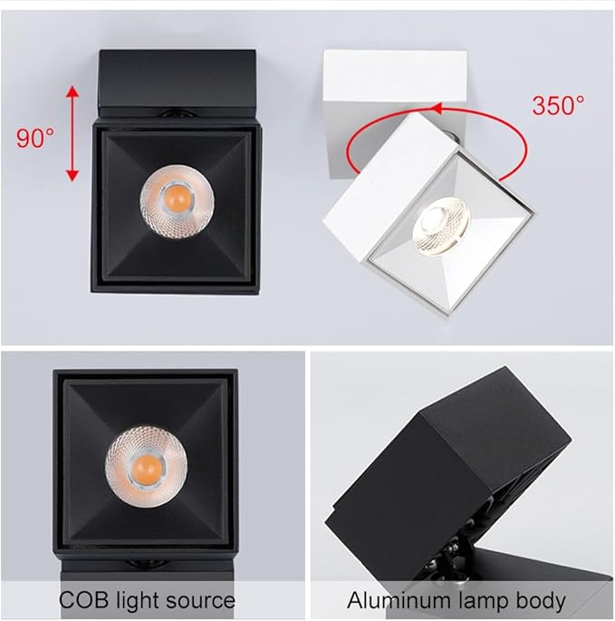 Led Spotlight Adjustable Ceiling Spot Light Art DIY Spotlights Gallery Picture Lighting Artwork Display Spots Lights Square Wall Swivel Lamps for Living Room Hallway