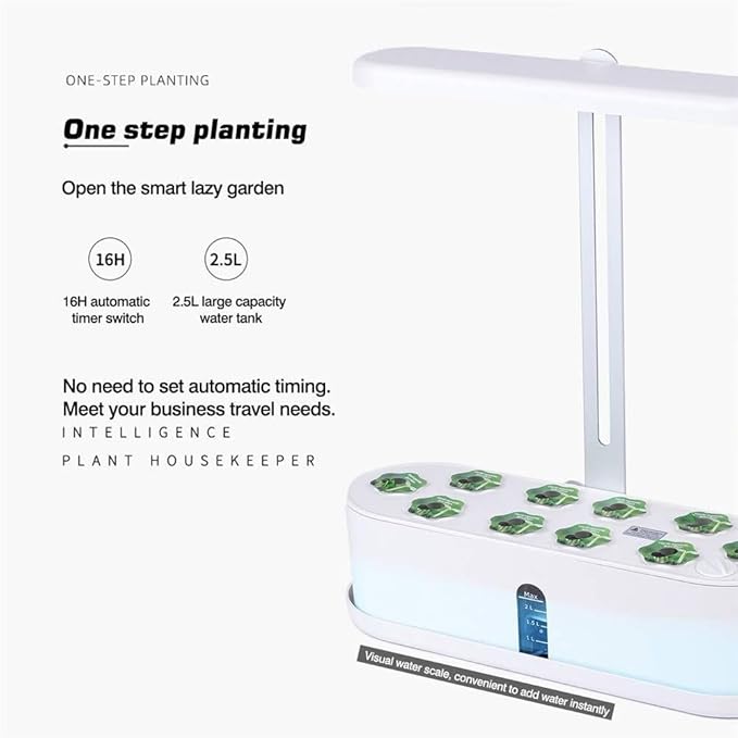 Indoor Herb Garden Kit for 10 Plants with 10W LED Grow Light Hydroponic Planter Pot Water Injection Port Design