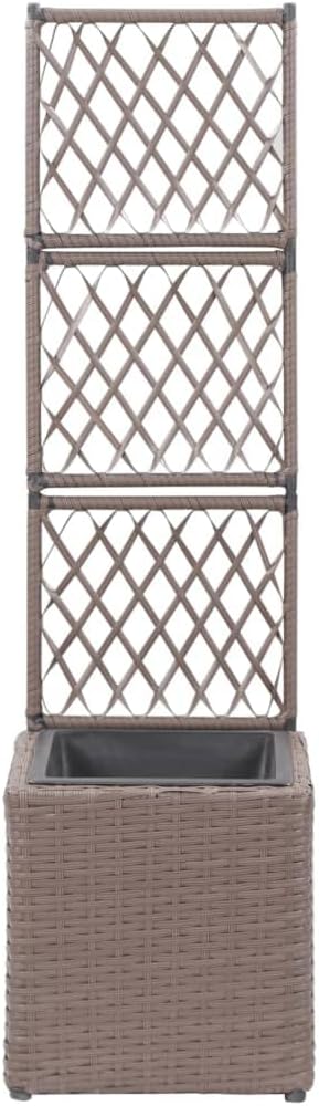 Trellis Raised Bed Poly Rattan with 1 Pot Brown Planter Box with Trellis Free Standing Garden Raised Bed for Flower Climbing and Hanging Plants 11.8x11.8x42.1