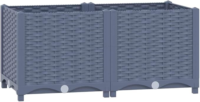 Blue Grey Rectangular Raised Garden Bed 31.5x15.7x15 in Matte Polypropylene Planter Box for Balcony &amp Patio Outdoor Raised Beds for Vegetables Herbs &amp Flowers Easy Assembly