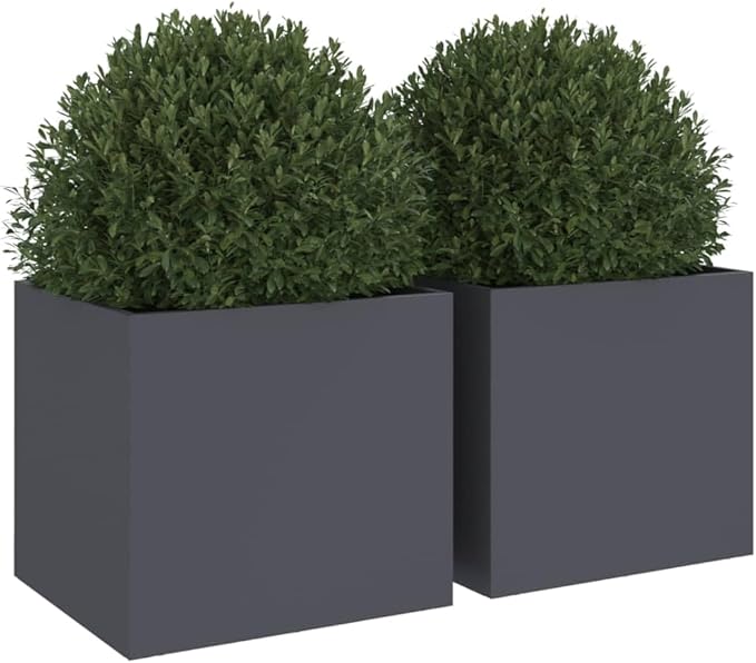 Steel Planter Box for Outdoor Gardening Vegetable Plant Flower Metal Beds Anthracite 2 pcs 12.6x11.8x11.4