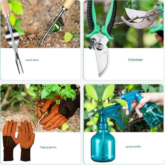 9-Piece Heavy Duty Garden Tools Set with Tote Bag Stainless Steel Gardening Kit with Ergonomic Handles Rust-Proof Outdoor Gift Set for Women Gardening Gifts