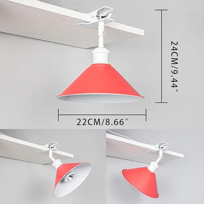 Clip Mount 5.9Ft Plug in Timing Cord Plant Light Full Spectrum White Light White Base Red Metal Shade Adjusted Angle Simple Clamp Light for Indoor Plants