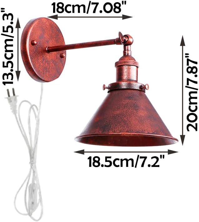2-Pack Hook Type Wall Mounted Plant Light Full Spectrum 25W 6000K White Light Vintage Rust Metal Adjusted Angle Timing Wall Lamps for Plants Flowers Indoor Growing