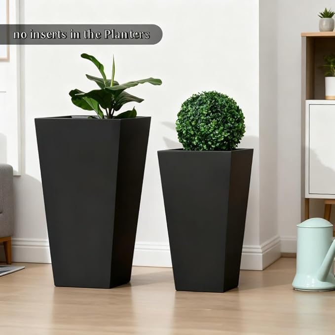 Tall Plant Pot2 Pack Outdoor Planter SetFlower Pots with Drainage Holesfor PorchEntrywayPatioYardGarden