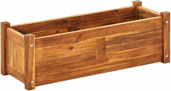 Raised Bed Warm Rustic Acacia Wood Large Rectangular Garden Planter Box 29.9x29.9x9.8 inch Outdoor Indoor Plant Container