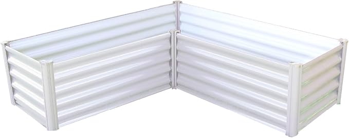 ABSCO The Organic Garden Co. Premium Galvanized DIY 4' x 3' L Shaped Garden Bed with Easy Assembly Superior Drainage Surfmist White Steel Metal Planter Box 12 Walls for All Plants