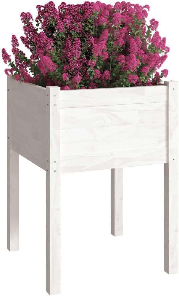 White Solid Pinewood Square Planter 19.7 inch Outdoor Garden Planter Box for Patio Balcony Deck Raised Garden Bed for Plants
