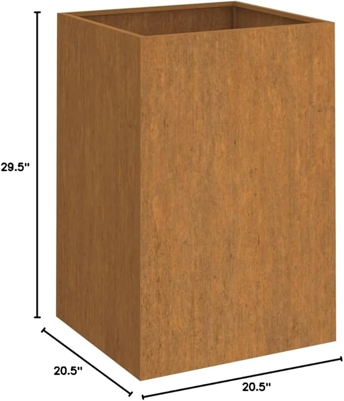 Corten Steel Raised Planter Box 20.5 x 20.5 x 29.5 inch Industrial Elevated Garden Bed for Patio Balcony Flower Vegetable Outdoor