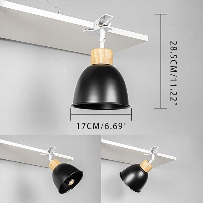 Clip Mount Adjusted Angle 5.9Ft Plug in Timing Cord Plant Light Full Spectrum 4500K 10W Black Metal Wood Base Vintage Clamp Light for Indoor Growing Plants Flowers