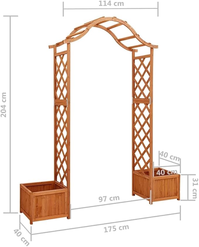 Wooden Garden Pergola with Planter Solid Firwood Planter with Trellis Outdoor Raised Garden Bed for Plants Hanging Flower Baskets Brwon-160