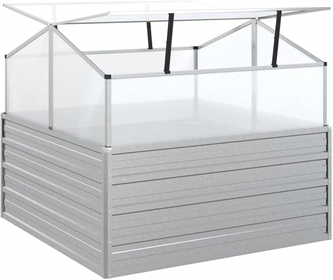 Outdoor Garden Raised Bed with Greenhouse Silver 39.4 x 39.4 x 33.5