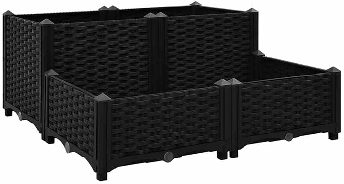 Raised Garden Bed 31.5x31.5x15 Black Polypropylene Outdoor Planter Box for Vegetables Herbs Flowers Gardening