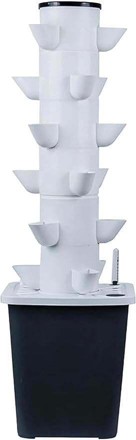 Hydroponic Culture System of Interior Hydroponic Tower 6 -Layer Vertical Culture System and 18 Plant Sites with Pump and Mobile Water Tank Adapter Bed Network Pots