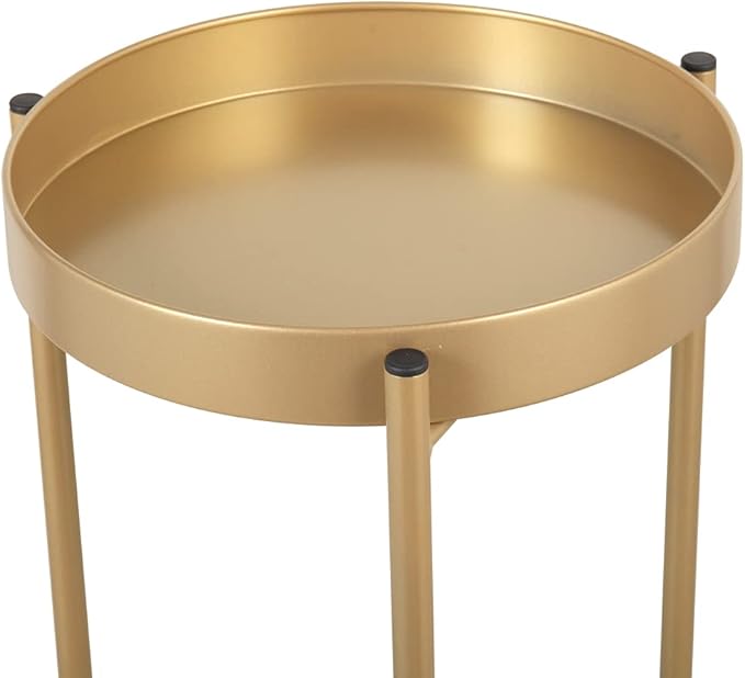 Folding Metal 2 Tier Plant Stand Potted Plant Holder Shelf with 2 Round Trays Indoor Outdoor Versatile Golden
