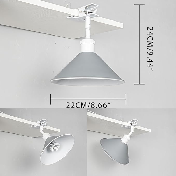 Clip Mount 5.9Ft Plug in Timing Cord Plant Light Full Spectrum White Light White Base Grey Metal Shade Adjusted Angle Simple Clamp Light for Indoor Plants