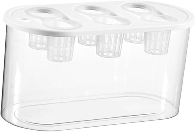 Hydroponics Grower Box Desktop Micro Landscape Tank with 6 Holes Indoor Tabletop Mini Aquarium for Vegetables Plants and Fish- White