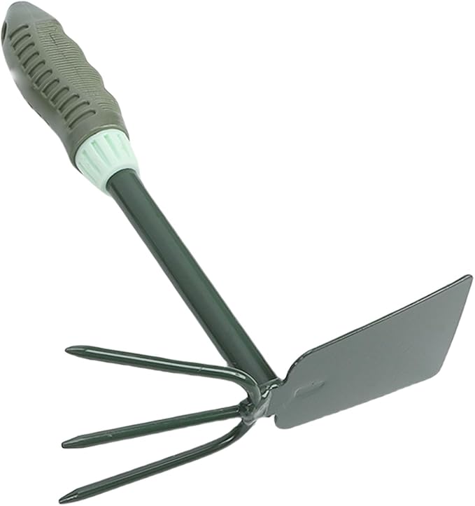 Fockety Gardening Tool Kit 5 Tines Rake and Dual Head Hoe Heavy Duty Garden Hand Tools Set with Storage Bag for Planting Weeding Digging Gifts for Women Men
