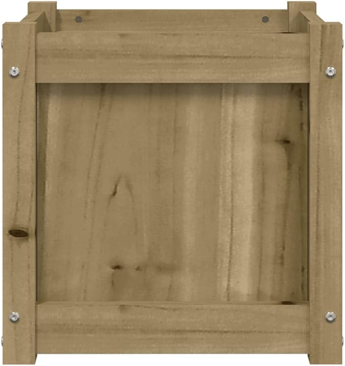 Garden Planter Natural Wood Look Treated Solid Pine Wood 15.7 inch Square Raised Garden Bed for Outdoor Plants Rustic Finish Planter Box