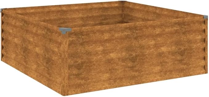Galvanized Steel Garden Bed 39.4x39.4x14.2 in Square Retaining Metal Cage for Landscape Fencing Walls Balcony Patio Raised Garden Baskets Brown