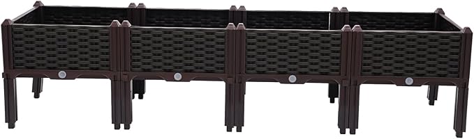 61.4x15.35x14.96in Raised Garden Beds with Legs 4 Piece Plastic Planter Box Elevated Plant Pots for Vegetables Flowers Herbs Garden Boxes with Drain Outlet (2)