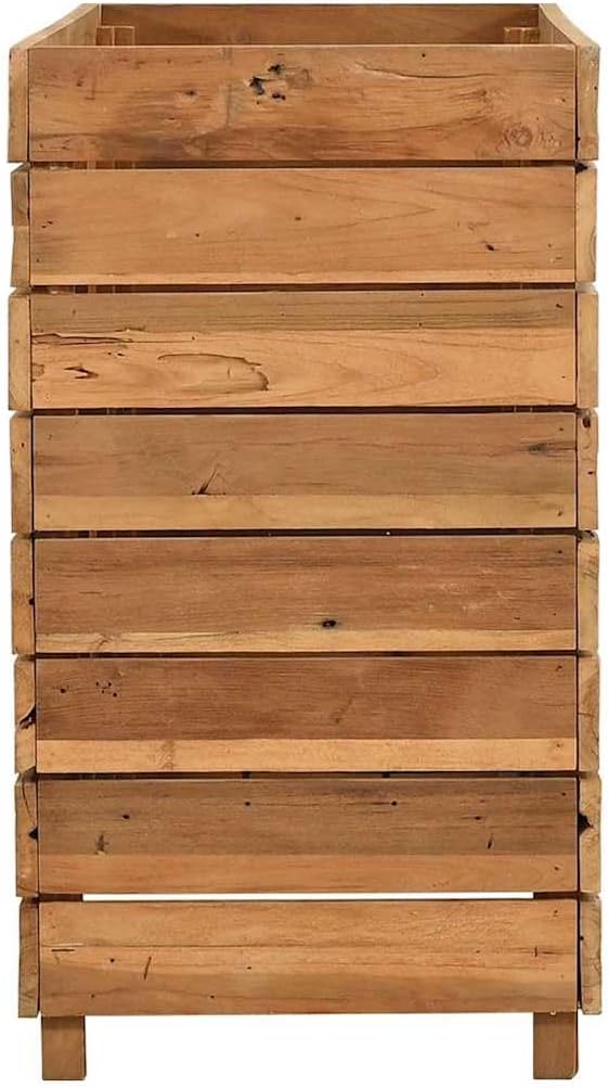 Raised Bed for Outdoor Vegetable Herb Gardening - Large Recycled Teak Wood and Steel Planter Box for Flower Plant Pots and Metal Beds